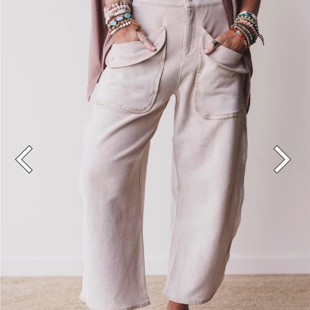 Three Bird Nest - Stylish Cream Women's Barrel Pants - Picture 2 of 11